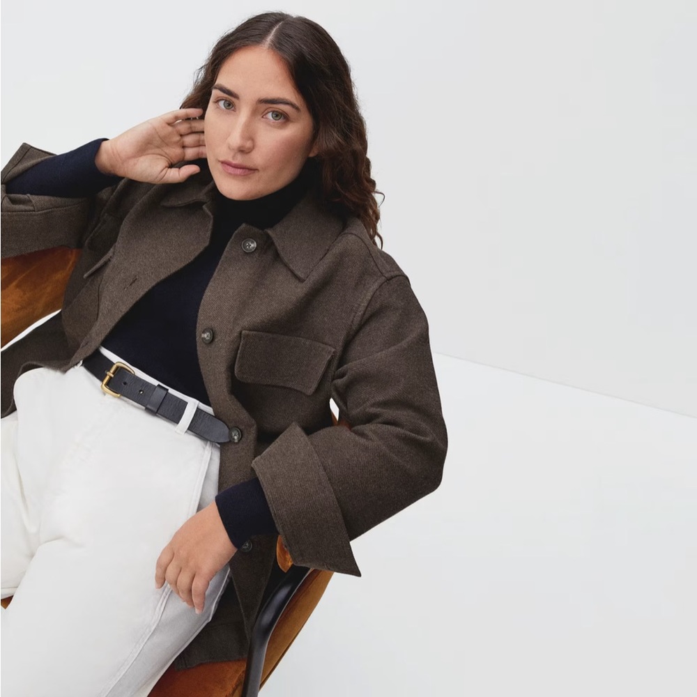 Everlane Dark Olive Cropped Wool Jacket